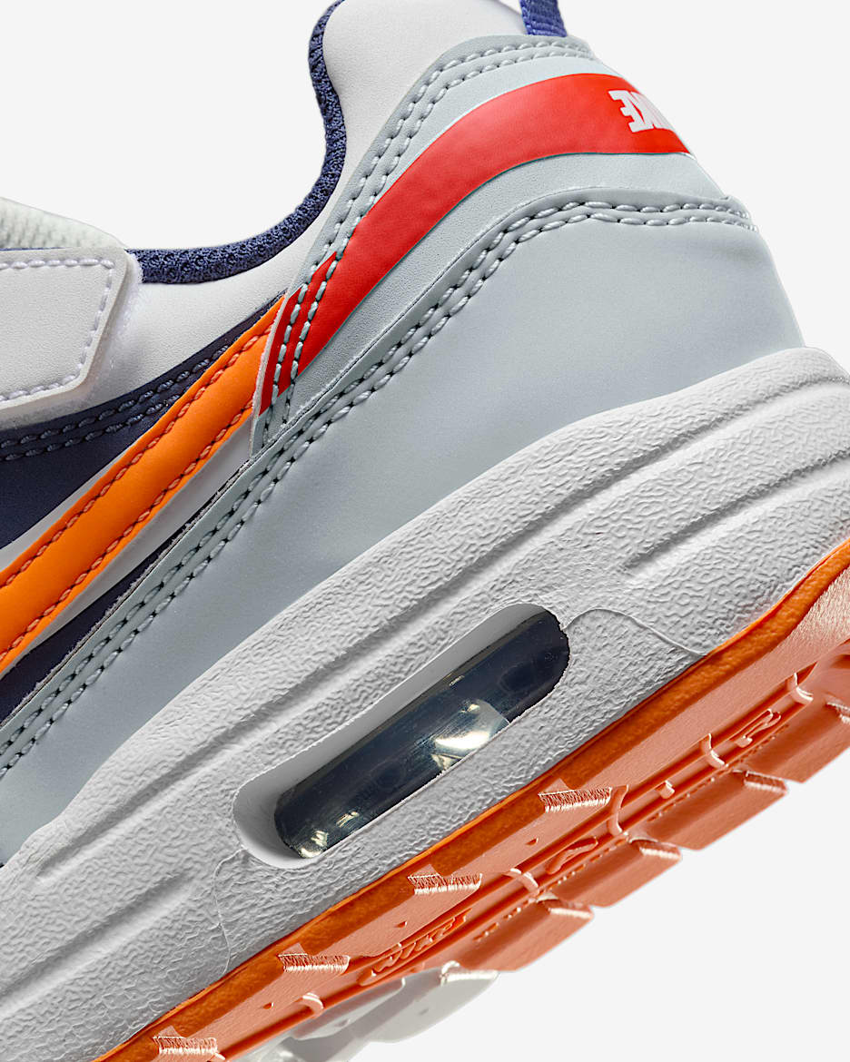 Nike Kids Air Max 1 EasyOn Sneaker Light Silver Orange Navy
